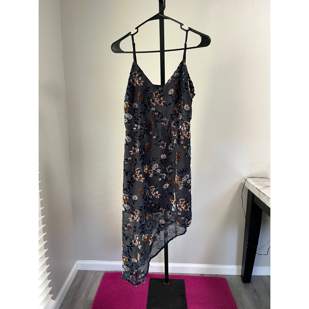 Lulus Dress Velvet Floral Blue M Fairy Burnout Mesh Sexy Romantic